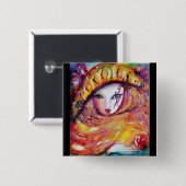 赤いバラと金ゴールドイエローのカーニバルマスク 缶バッジ (正面&裏面)