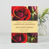 赤いバラと金ゴールド日付の保存 招待状 (スタンド正面)