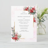 赤いバラと金ゴールド結婚枠 招待状 (スタンド正面)