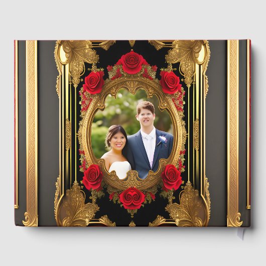 赤いバラと金色のフレーム、ゴシックの写真結婚。 ゲストブック (裏面)