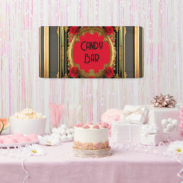 赤いバラと金色のフレーム、ゴシックスタイル結婚ズ 横断幕