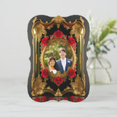 赤いバラと金色のフレーム、ゴシック様式のスタイル写真 (スタンド正面)