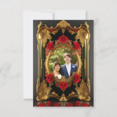 赤いバラと金色のフレーム、ゴシック様式のスタイル写真 セーブザデート (正面)