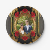 赤いバラと金色のフレーム、ゴシック様式のスタイル写真 ペーパープレート (正面)