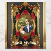 赤いバラと金色のフレーム、ゴシック様式のスタイル写真 ワインラベル (シングルラベル)