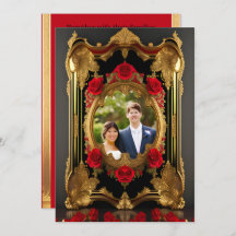 赤いバラと金色のフレーム、ゴシック様式のスタイル写真