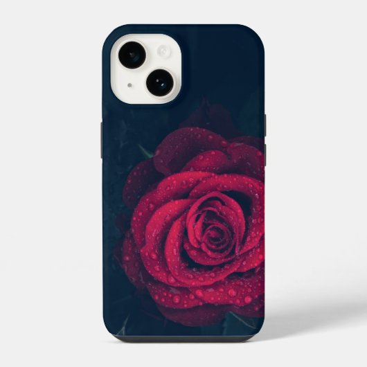 赤いバラと雨滴のムード・ビジュアル iPhoneケース (裏面)