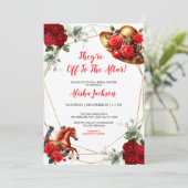 赤いバラと馬のブライダルシャワーの招待 シーズンカード (スタンド正面)