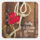 赤いバラと馬ビットカントリーウェスタン結婚ズ スクエアシール (正面)
