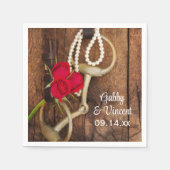 赤いバラと馬ビットカントリーウェスタン結婚ズ スタンダードカクテルナプキン (正面)