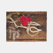 赤いバラと馬ビットカントリーウェスタン結婚ズ フリースブランケット (正面(横))