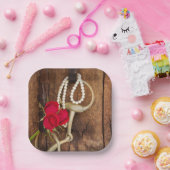 赤いバラと馬ビットカントリーウェスタン結婚ズ ペーパープレート (パーティー)