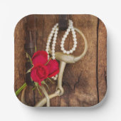 赤いバラと馬ビットカントリーウェスタン結婚ズ ペーパープレート (正面)