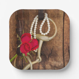 赤いバラと馬ビットカントリーウェスタン結婚ズ ペーパープレート