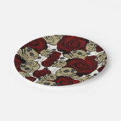 赤いバラと髑髏 黒 花 ゴシック 白 ペーパープレート (アングル)