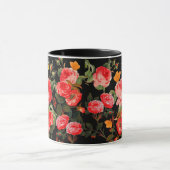 赤いバラと黄色の蝶ブラックフローラ マグカップ (中央)