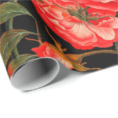赤いバラと黄色の蝶ブラックフローラ ラッピングペーパー (ロールコーナー)