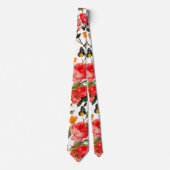 赤いバラと黄色の蝶ホワイトフローラ ネクタイ (正面)