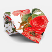 赤いバラと黄色の蝶ホワイトフローラ ネクタイ (ロール)