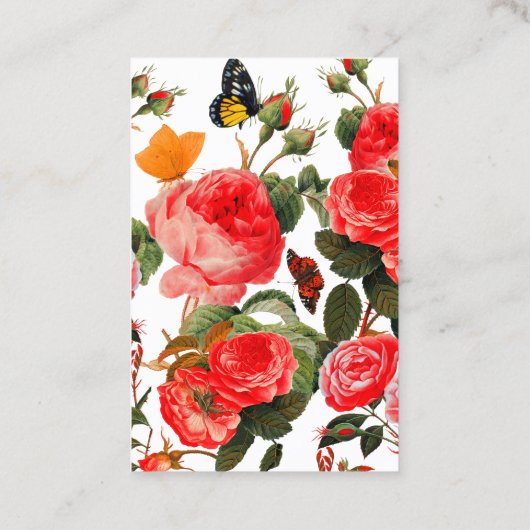 赤いバラと黄色の蝶ホワイトフローラ 名刺 (裏面)