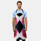 赤いバラと黒いダイヤモンドの幾何学模様 エプロン (着用した状態)