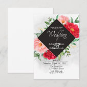 赤いバラと黒い結婚式招待状 招待状 (正面/裏面)