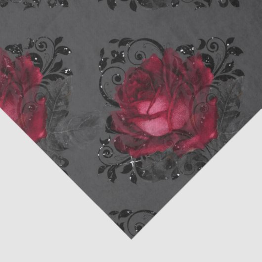 赤いバラと黒のダマスクのデコページ 薄葉紙 (詳細)