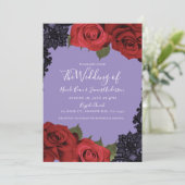 赤いバラと黒のレース パープルチックなウェディング   招待状 (スタンド正面)