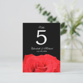 赤いバラと黒の結婚式テーブルナンバー ポストカード (スタンド正面)
