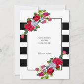 赤いバラと黒ストライプい結婚 招待状 (裏面)