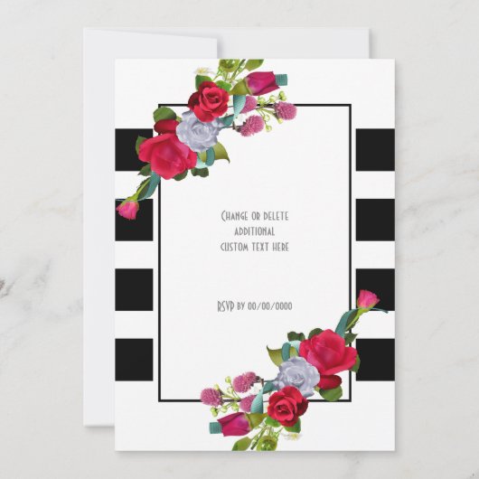 赤いバラと黒ストライプい結婚 招待状 (裏面)