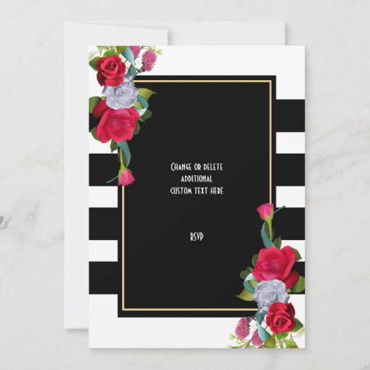 赤いバラと黒ストライプい誕生日40日 招待状 (裏面)