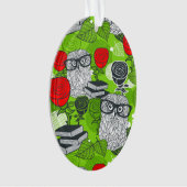 赤いバラにフクロウ オーナメント (正面)