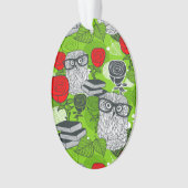 赤いバラにフクロウ オーナメント (正面)