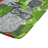 赤いバラにフクロウ カッティングボード (角)