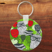 赤いバラにフクロウ キーホルダー (正面)
