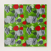 赤いバラにフクロウ ジグソーパズル (横)