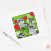 赤いバラにフクロウ スクエアシール (封筒)