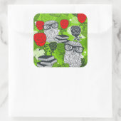 赤いバラにフクロウ スクエアシール (バッグ)