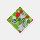 赤いバラにフクロウ スタンダードカクテルナプキン (角)