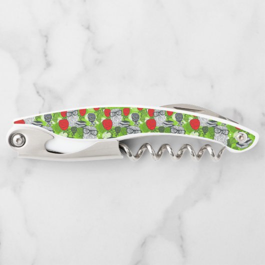 赤いバラにフクロウ ソムリエナイフ (正面)