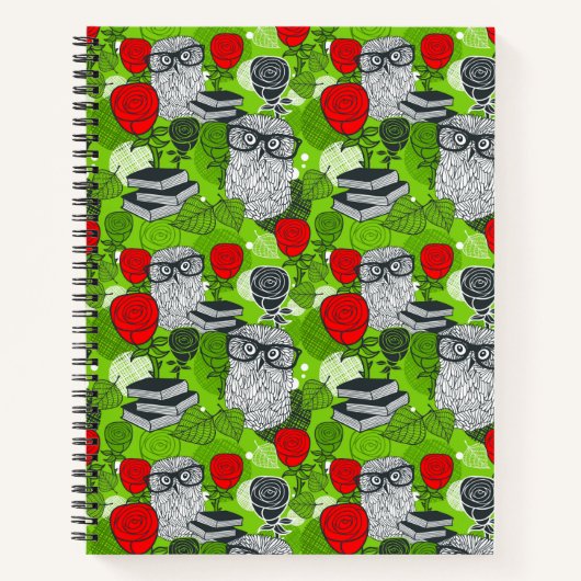 赤いバラにフクロウ ノートブック (正面)