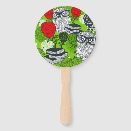 赤いバラにフクロウ ハンドファン (正面)