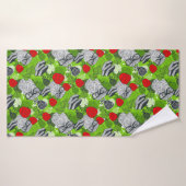 赤いバラにフクロウ バスタオル (バスタオル)