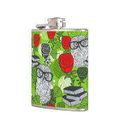 赤いバラにフクロウ フラスク (左)