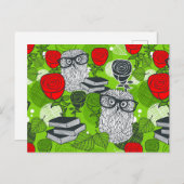 赤いバラにフクロウ ポストカード (正面/裏面)