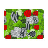 赤いバラにフクロウ マグネット (横)