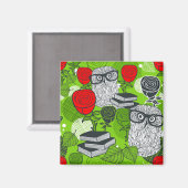 赤いバラにフクロウ マグネット (正面/裏面)