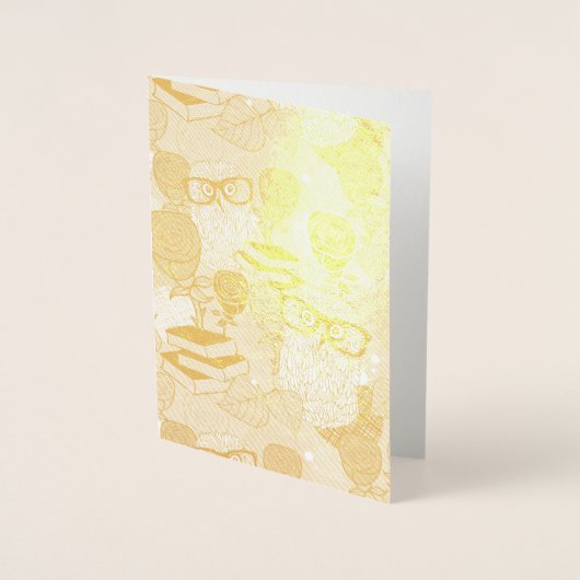 赤いバラにフクロウ 箔カード (正面)