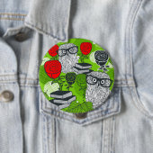 赤いバラにフクロウ 缶バッジ (インサイチュ)